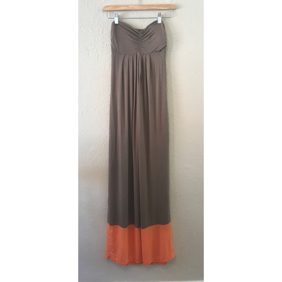 Mendocino Taupe Orange Color Block Sleeveless Soft Lightweight Maxi Dress - Picture 1 of 5